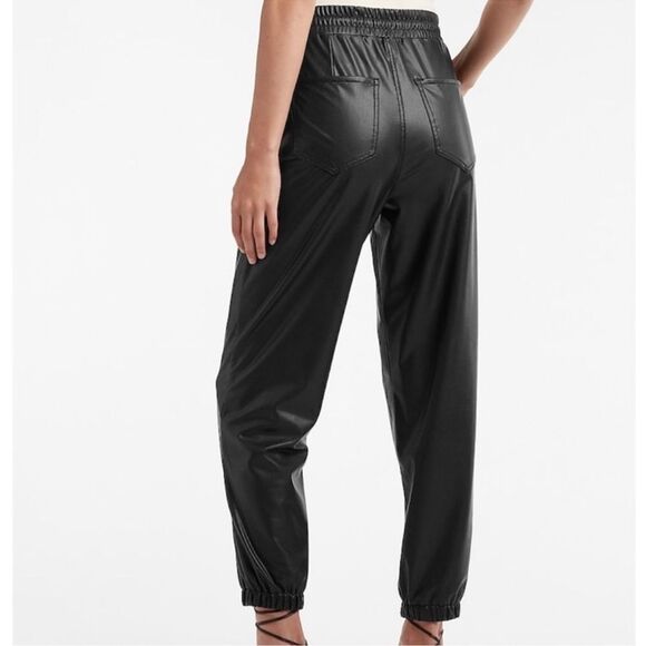 Express Black Faux Vegan Leather Jogger Pull On Pants Size Small - Picture 5 of 11
